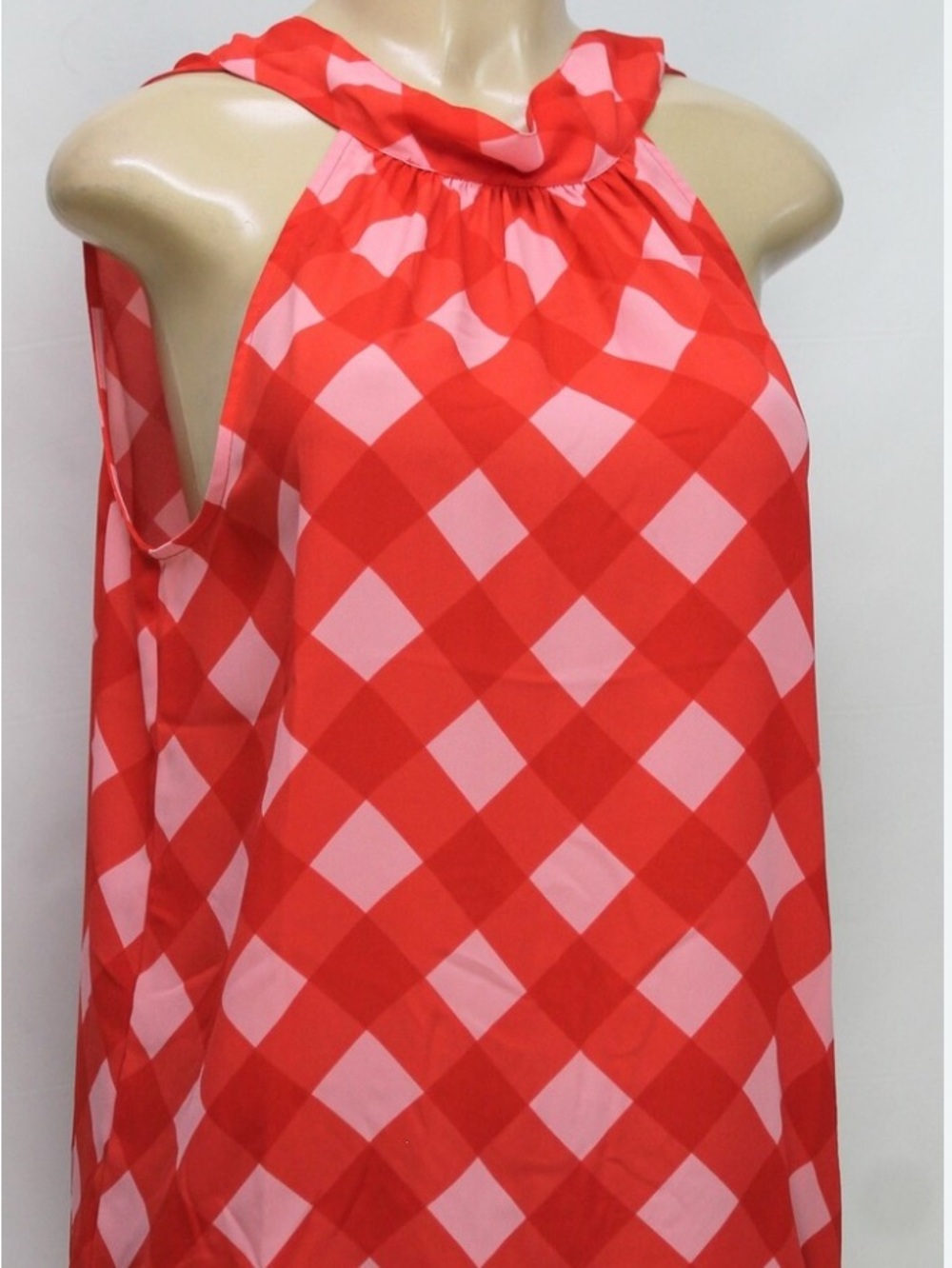 J CREW Sleeveless Red Geometric gingham Halter Top size 00 NWT